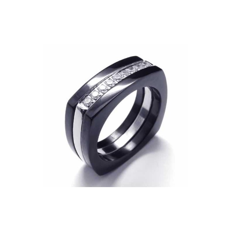 Anello Unisex In Titanio Nero Con Diamanti Da 8 Mm Anello Unisex In Titanio Nero Con Diamanti Da 8 Mm