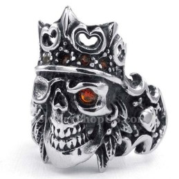 Anello In Titanio Con Teschio E Corona Imperiale Con Zircone Rosso