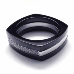 Anello Unisex In Titanio Nero Con Diamanti Da 8 Mm
