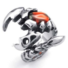 Anello Scorpione In Titanio Con Zircone Rosso