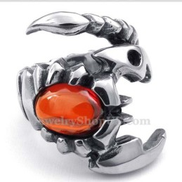 Anello Scorpione In Titanio Con Zircone Rosso