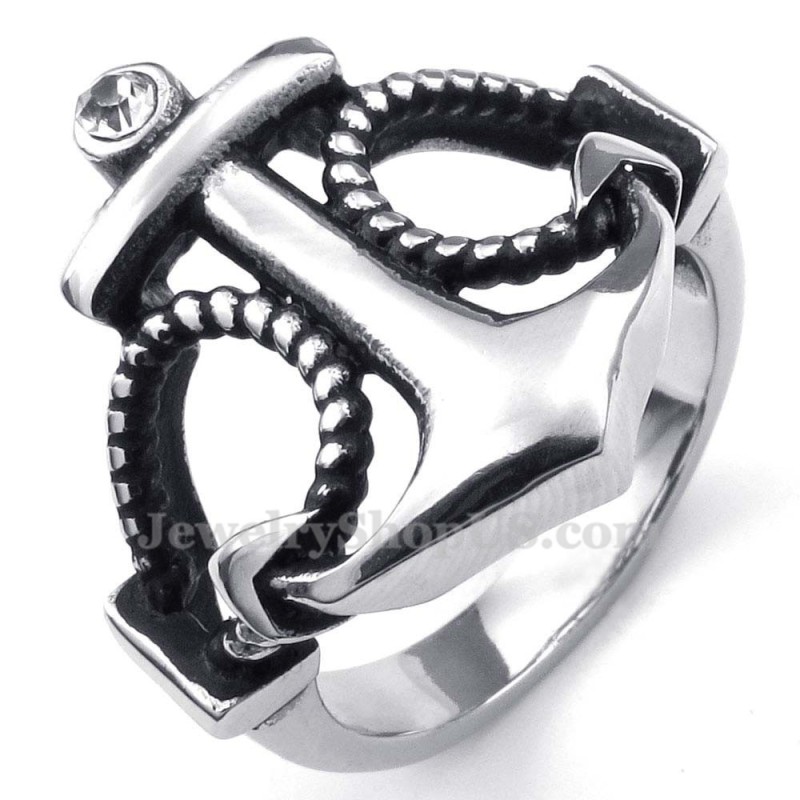 Anello Con Ancora In Titanio E Zircone Bianco Anello Con Ancora In Titanio E Zircone Bianco