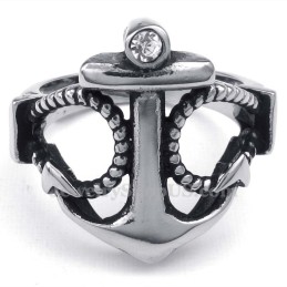 Anello Con Ancora In Titanio E Zircone Bianco