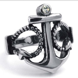 Anello Con Ancora In Titanio E Zircone Bianco