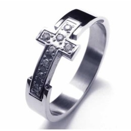 Anello Unisex In Titanio Con Croce E Diamanti Da 8 Mm