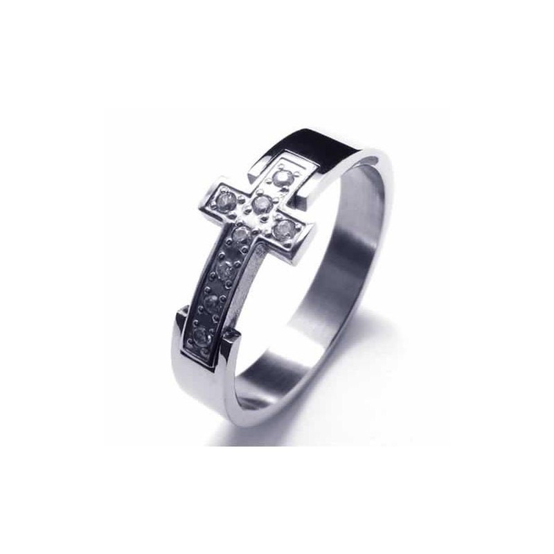 Anello Unisex In Titanio Con Croce E Diamanti Da 8 Mm Anello Unisex In Titanio Con Croce E Diamanti Da 8 Mm