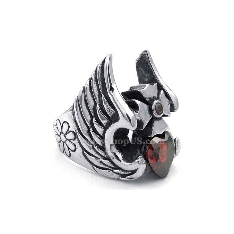 Anello In Titanio Con Croce E Piuma E Zircone Rosso Anello In Titanio Con Croce E Piuma E Zircone Rosso