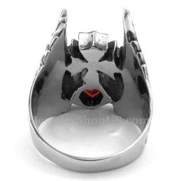 Anello In Titanio Con Croce E Piuma E Zircone Rosso