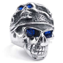 Anello Teschio In Titanio Con Zircone Blu