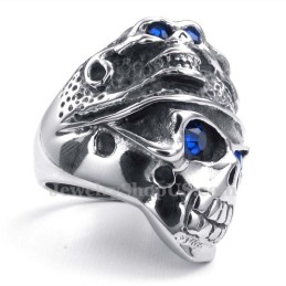 Anello Teschio In Titanio Con Zircone Blu