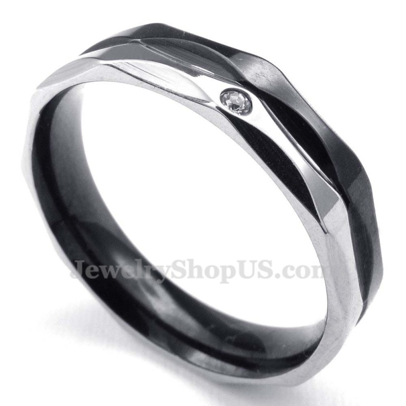 Anello Di Coppia In Titanio Nero Con Zircone Bianco Anello Di Coppia In Titanio Nero Con Zircone Bianco