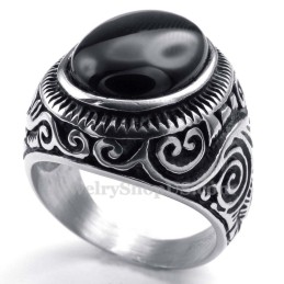 Anello In Titanio Con Pietra Ornamentale Nera