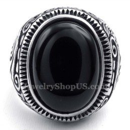 Anello In Titanio Con Pietra Ornamentale Nera