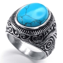 Anello In Titanio Con Pietra Ornamentale Blu