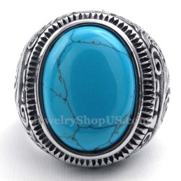 Anello In Titanio Con Pietra Ornamentale Blu