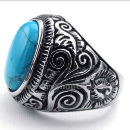 Anello In Titanio Con Pietra Ornamentale Blu