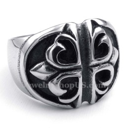 Anello Con Croce In Titanio E Fiore