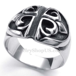 Anello Con Croce In Titanio E Fiore