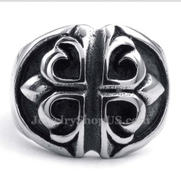Anello Con Croce In Titanio E Fiore