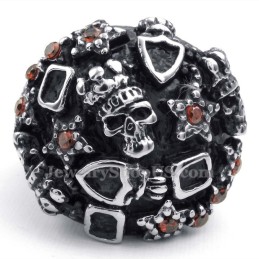 Anello Teschio In Titanio Con Zircone Rosso
