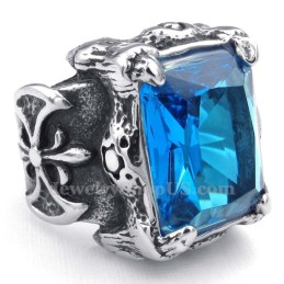 Anello In Titanio Con Zircone Blu