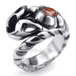 Anello Scorpione In Titanio Con Zircone Rosso