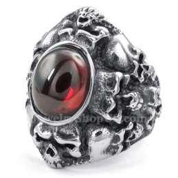 Anello Teschio In Titanio Con Zircone Rosso