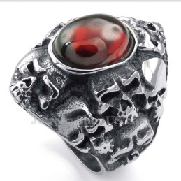 Anello Teschio In Titanio Con Zircone Rosso