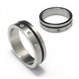 Anello Con Fascia In Titanio E Smalto Nero Da 5 Mm Con Diamanti Incastonati