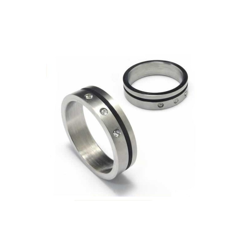Anello Con Fascia In Titanio E Smalto Nero Da 5 Mm Con Diamanti Incastonati Anello Con Fascia In Titanio E Smalto Nero Da 5 Mm Con Diamanti Incastonati
