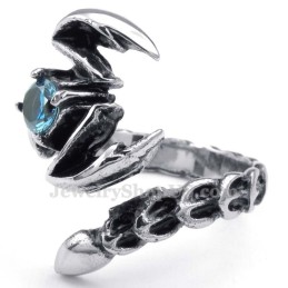 Anello Scorpione In Titanio Con Zircone Blu