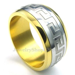 Anello Con Motivo Grande Muraglia In Oro, Argento E Titanio