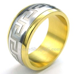 Anello Con Motivo Grande Muraglia In Oro, Argento E Titanio