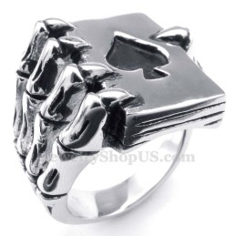 Anello Da Poker In Titanio Con Scheletro Fantasma A Forma Di Mano E Picche