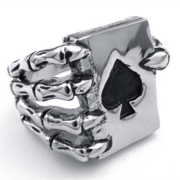 Anello Da Poker In Titanio Con Scheletro Fantasma A Forma Di Mano E Picche
