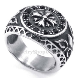 Anello In Titanio Con Strass Neri