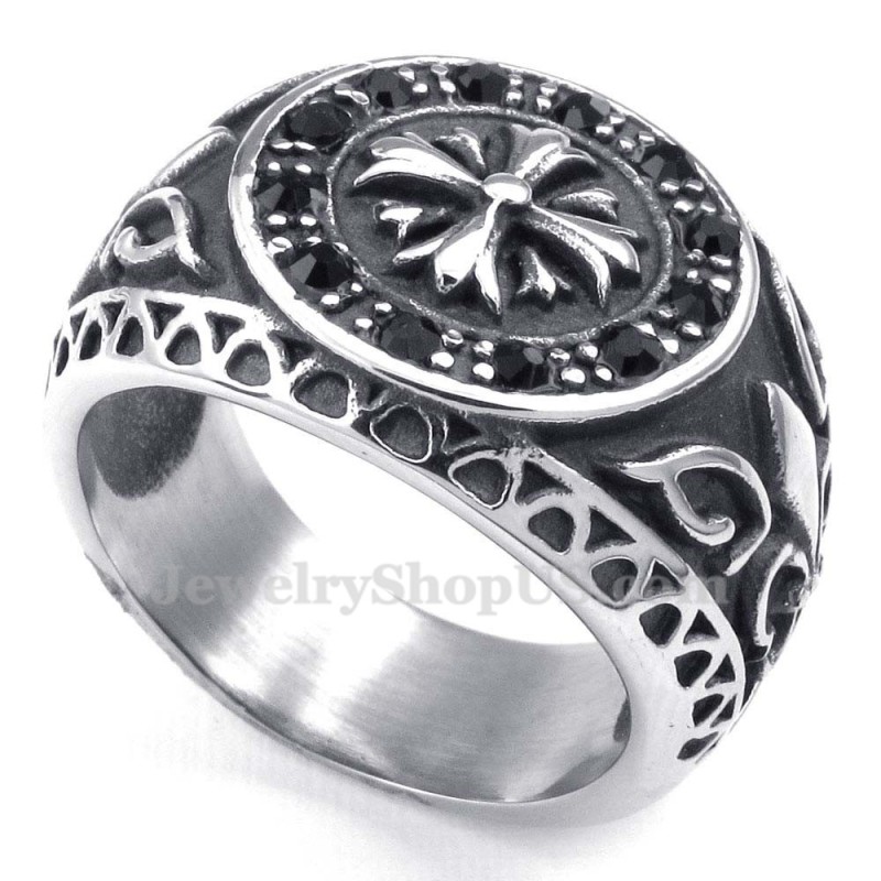 Anello In Titanio Con Strass Neri Anello In Titanio Con Strass Neri