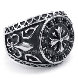 Anello In Titanio Con Strass Neri