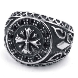 Anello In Titanio Con Strass Neri