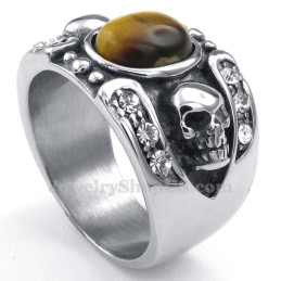 Anello Teschio In Titanio Con Pietra Ornamentale