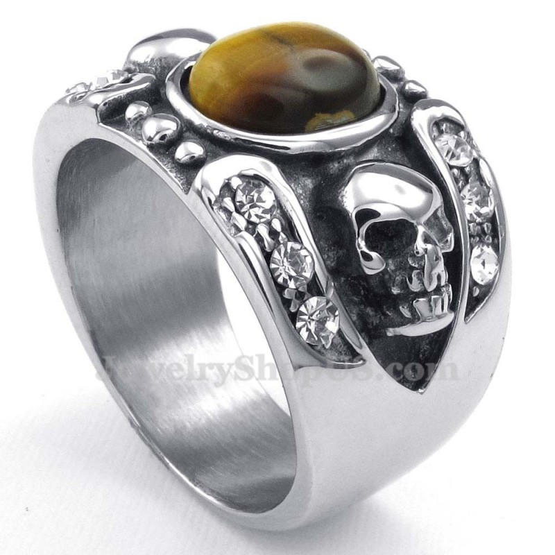 Anello Teschio In Titanio Con Pietra Ornamentale Anello Teschio In Titanio Con Pietra Ornamentale
