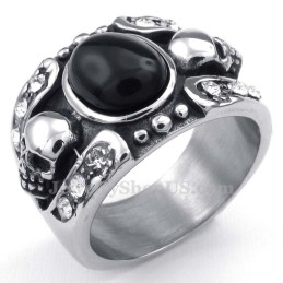 Anello Con Teschio Intarsiato In Agata Di Titanio