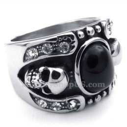 Anello Con Teschio Intarsiato In Agata Di Titanio