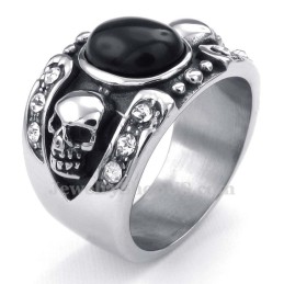 Anello Con Teschio Intarsiato In Agata Di Titanio