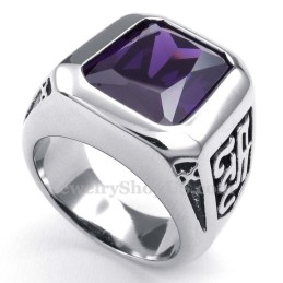 Anello In Titanio Con Zircone Viola