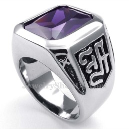 Anello In Titanio Con Zircone Viola