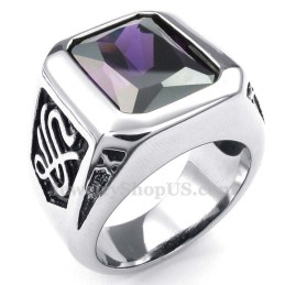 Anello In Titanio Con Zircone Viola