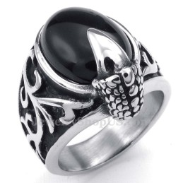 Anello Intarsiato In Agata Nera Al Titanio