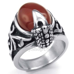 Anello Intarsiato In Agata Rossa Al Titanio