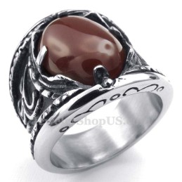 Anello Intarsiato In Agata Rossa Al Titanio